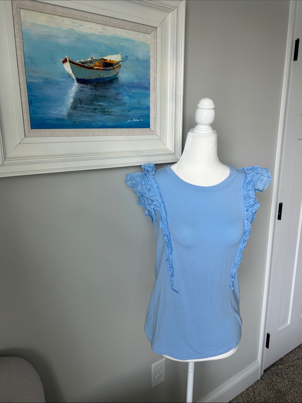 LC Lauren Conrad Light Blue Ruffle Sleeve Tank - Picture 3 of 6